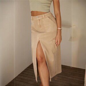 ABRAND 99 Low Rise Cargo Maxi Skirt Oat Beige NWT Size 26